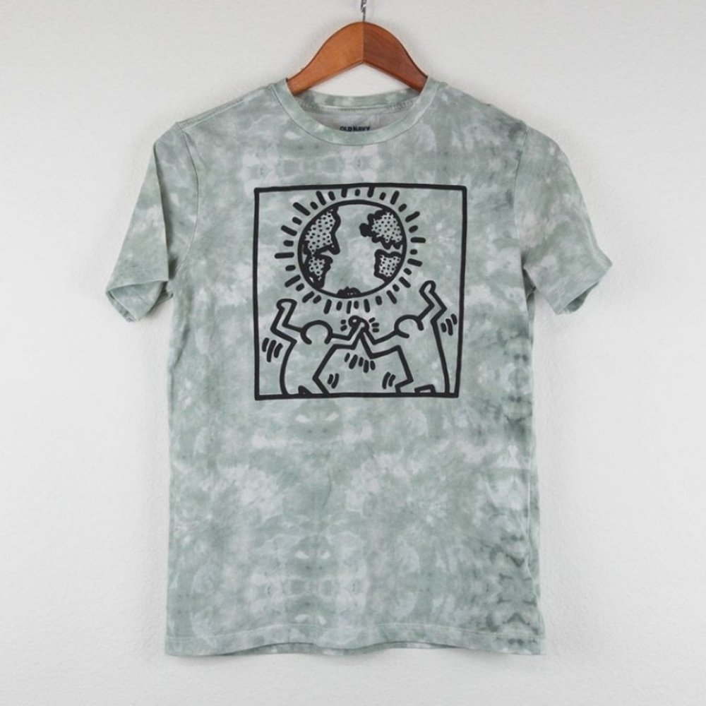 KEITH HARING TIE DYE SHIRT Light Green Earth Shirt Size kids  M  (8)